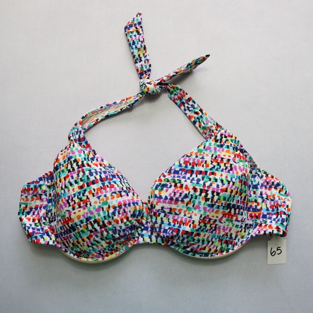 Profile‎ Pink Multi Halter Tie Padded Wired Swim Bra Bralette Bikini Top 38D